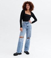 New Look Blue Ripped Knee High Waist Sinead Baggy Fit Jeans